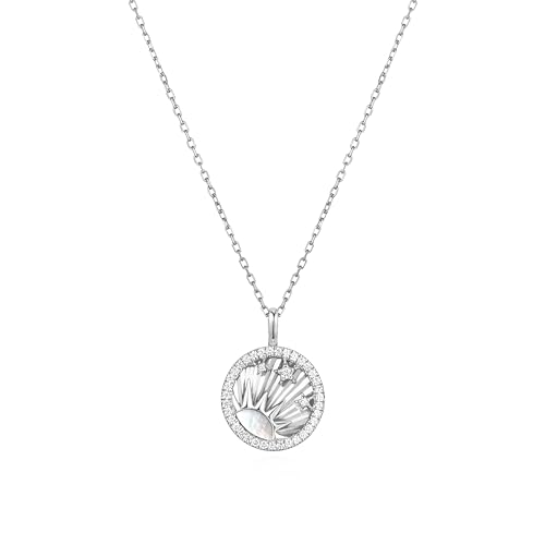 ANIA HAIE Damen Halskette Sunshine Chaser Shiny Sun Star Necklace 925 Sterling Silber, Anhänger verziert mit 49 Zirkonia und Perlmutt 1, Länge: 45 cm + 5 cm Verlängerung, inkl. Geschenkverpackung von ANIA HAIE