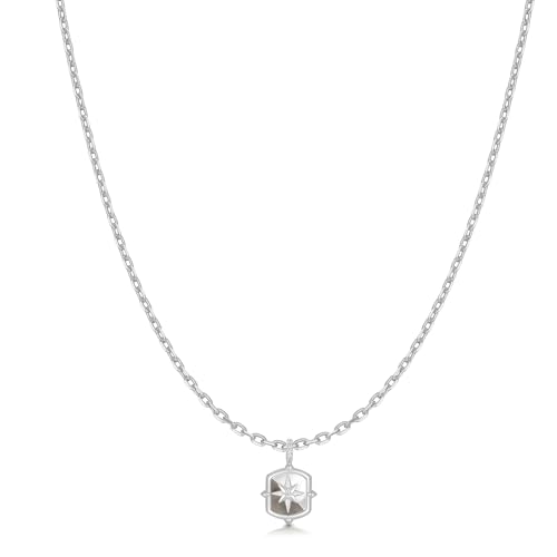 ANIA HAIE Damen Halskette Trailblazer Colour-Block Mother of Pearl Star Necklace aus 925 Sterling Silber, verziert mit 7 Zirkonia, 2 Perlmuttsteine, Größe: 43 cm + 5 cm Verlängerung von ANIA HAIE