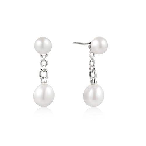 ANIA HAIE Damen Ohrstecker Chic Creator Freshwater Pearl Stud Ear Jackets aus 925 Sterling Silber, verziert mit 4 Süßwasserperlen, Größe: 13,5 mm, Perlen Größe: 6,5~7 mm, inkl. Geschenkverpackung von ANIA HAIE