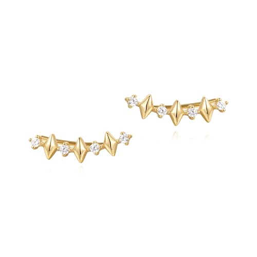 ANIA HAIE Damen Ohrstecker Dusk Divas Multi Sparkle Climber Studs aus 925 Sterling Silber 14k Gold vergoldet, besetzt mit 8 Zirkonia, Größe: 16,7 x 5 mm, inkl. Geschenkverpackung von ANIA HAIE