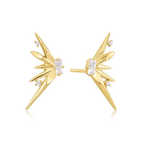 ANIA HAIE Damen Ohrstecker POLISHED PUNK aus 925 Sterling Silber 14k vergoldet, besetzt mit 6 Zirkonia, Größe 20x10,4 mm, inkl. Geschenkverpackung von ANIA HAIE