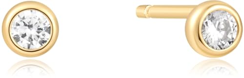 ANIA HAIE Damen Ohrstecker Sunshine Chaser Solitaire Cubic Zirconia Studs 925 Sterling Silber 14k Gold vergoldet, besetzt mit 1 Zirkonia, Größe: 5 x 3 mm, inkl. Geschenkverpackung von ANIA HAIE