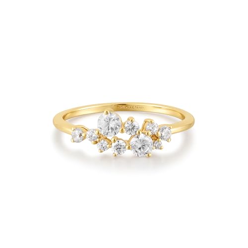 ANIA HAIE Damen Ring Chic Creator Flower Cluster Pavé Ring aus 925 Sterling Silber 14k Gold vergoldet, besetzt mit 10 Zirkonia, EUR Größe: 56, inkl. Geschenkverpackung von ANIA HAIE