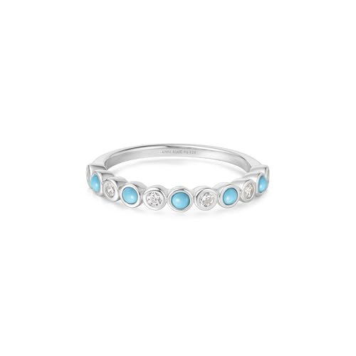 ANIA HAIE Damen Ring Chill Voyager Bezel Lab Created Turquoise aus 925 Sterling Silber, besetzt mit 5 künstlichen Türkis und 6 Zirkonia, EUR Größe: 54, inkl. Geschenkverpackung von ANIA HAIE