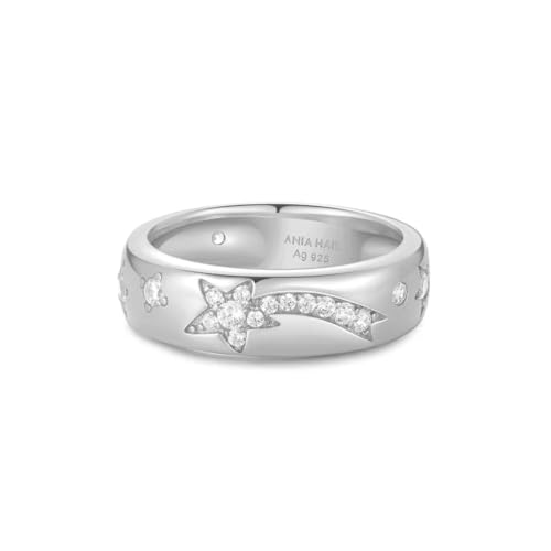 ANIA HAIE Damen Ring Melodic Poet Celestial Chunky, Sterling Silber, besetzt mit Gravuren in Form von Stern und Mond besetzt mit Zirkonia, EUR Größe 56, inkl. Geschenkverpackung von ANIA HAIE