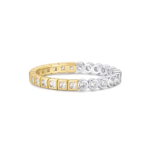 ANIA HAIE Damen Ring Melodic Poet Two-Tone Square and Circle Bezel, Bicolor-Fassung Sterling Silber 14k vergoldet, besetzt mit 27 Zirkonia, EUR Größe 52, inkl. Geschenkverpackung von ANIA HAIE