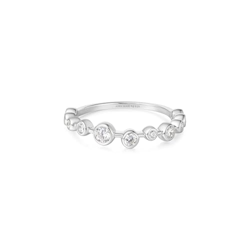 ANIA HAIE Damen Ring Miss Dainty Bezel Cubic Zirconia Zig-Zag aus 925 Sterling Silber, besetzt mit 11 Zirkonia, EUR Größe: 54, inkl. Geschenkverpackung von ANIA HAIE