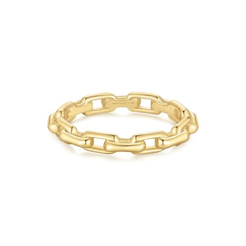 ANIA HAIE Damen Ring TRAILBLAZER Paper Clip Link aus 925 Sterling Silber 14k vergoldet, Größe: 54, inkl. Geschenkverpackung von ANIA HAIE