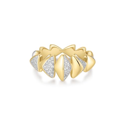 ANIA HAIE Damen Ring TRAILBLAZER Two-Tone Sparkling Bold Puffy Spike aus 925 Sterling Silber mit zweifarbiger Beschichtung, verziert mit 61 Zirkonia, Größe: 54, inkl. Geschenkverpackung von ANIA HAIE