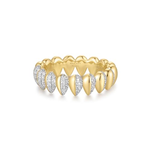 ANIA HAIE Damen Ring TRAILBLAZER Two-Tone Sparkling Puffy Spike aus 925 Sterling Silber mit zweifarbiger Beschichtung, verziert mit 90 Zirkonia, Größe: 54, inkl. Geschenkverpackung von ANIA HAIE