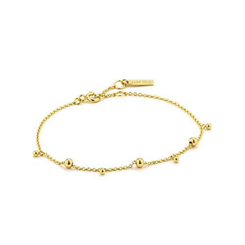 ANIA HAIE Damen Armband Modern Minimalism Drop Balls aus Sterling Silber 14k vergoldet, besetzt mit 7 Goldperlen, Länge 16,5cm + 2cm Verlängerung, inkl. Geschenkverpackung von ANIA HAIE