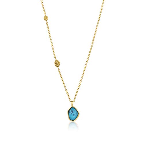 Ania Haie Damen Halskette MINERAL GLOW Turquoise aus 925 Sterling Silber 14k vergoldet, besetzt mit zwei Goldplättchen und einem Türkis, Länge 46cm + 5cm Verlängerung, inkl. Geschenkverpackung von ANIA HAIE