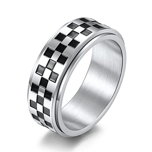 ANIEJUFI Angstring für Männer und Frauen, Edelstahl, Spinnerring, 8 mm, schwarz-weißes Gitter, Rennflagge, Stressabbau, Schmuck, Metall, Kein Edelstein ANIEJUFI Angstring für Männer und Frauen, Edelstahl, Spinnerring, 8 mm, schwarz-weißes Gitter, Rennflagge, Stressabbau, Schmuck, Metall, Kein Edelstein von ANIEJUFI