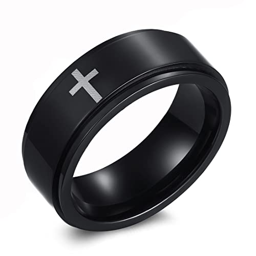 ANIEJUFI Christlicher Ring aus Edelstahl, Kreuz, 8 mm, klassisch, schlicht, Spinner, Ehering für Männer und Frauen, Metall, ohne Edelstein von ANIEJUFI