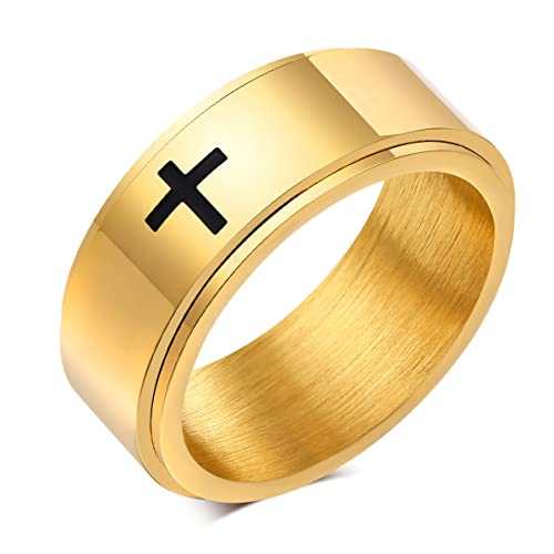 ANIEJUFI Christlicher Ring aus Edelstahl, Kreuz, klassisch, schlicht, drehbar, Ehering für Herren und Damen, 8 mm, Metall, Kein Edelstein ANIEJUFI Christlicher Ring aus Edelstahl, Kreuz, klassisch, schlicht, drehbar, Ehering für Herren und Damen, 8 mm, Metall, Kein Edelstein von ANIEJUFI
