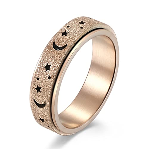 ANIEJUFI Edelstahl-Angst-Ring für Damen und Herren, 6 mm, Mond-Stern, Glitzer-Finish, Fidget-Ringe für Angst- und Stressabbau, Metall, kein Edelstein ANIEJUFI Edelstahl-Angst-Ring für Damen und Herren, 6 mm, Mond-Stern, Glitzer-Finish, Fidget-Ringe für Angst- und Stressabbau, Metall, kein Edelstein von ANIEJUFI