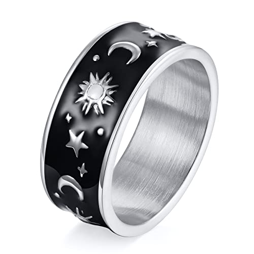 ANIEJUFI Edelstahl Mond Stern Sonne Statement Ring Versprechen Versprechen Verlobung Eheringe Band für Männer Frauen Metall Kein Edelstein von ANIEJUFI