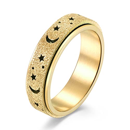 ANIEJUFI Edelstahl-Spinner-Ring, leuchtender Mond und Stern, Fidget Stressabbau, Angstringe für Damen und Herren, Größe 4–12, Metall, Kein Edelstein von ANIEJUFI