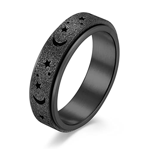 ANIEJUFI Edelstahl-Spinner-Ring, leuchtender Mond und Stern, Fidget Stressabbau, Angstringe für Damen und Herren, Größe 4–12, Metall, Kein Edelstein von ANIEJUFI