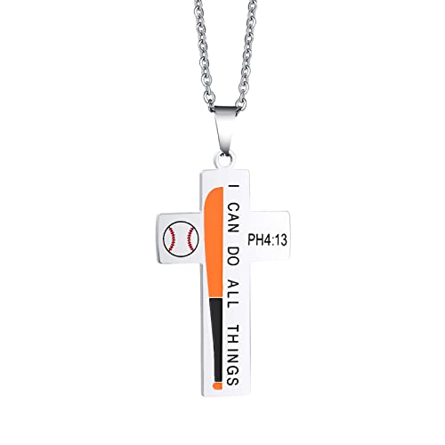ANIEJUFI Edelstahl Sport Kreuz Anhänger Bibelvers I Can Do All Things Halskette für Männer Jungen, Metall, Kein Edelstein von ANIEJUFI