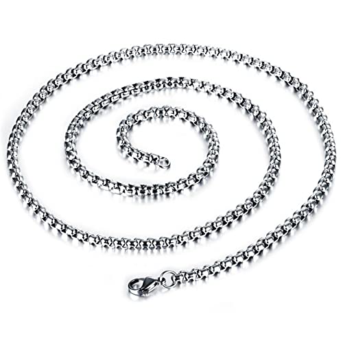 ANIEJUFI Halskette aus Edelstahl, silberfarben, kubanische Gliederkette, Seilbox, Rolokette, Halskette für Männer und Frauen, verschiedene Stile, Metall, Kein Edelstein von ANIEJUFI
