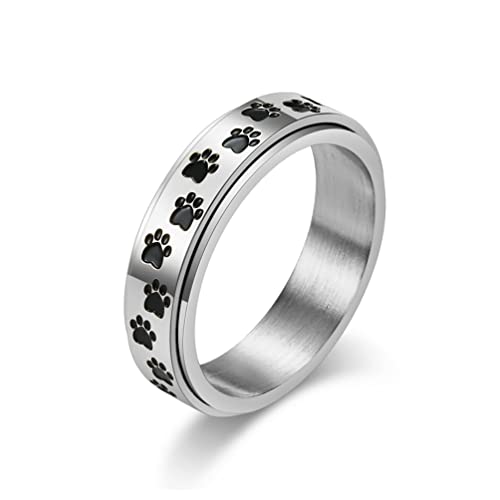 ANIEJUFI Herren Damen Edelstahl Fidget Spinner Ringe Welpe Hund Katze Pfote Niedlich Tier Fußabdrücke Stress Relieving Angst Ring, Metall, Kein Edelstein von ANIEJUFI