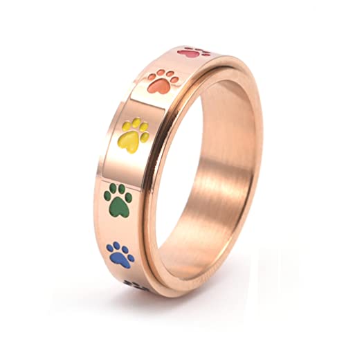 ANIEJUFI Herren Damen Edelstahl Fidget Spinner Ringe Welpe Hund Katze Pfote Niedlich Tier Fußabdrücke Stress Relieving Angst Ring, Metall, Kein Edelstein von ANIEJUFI