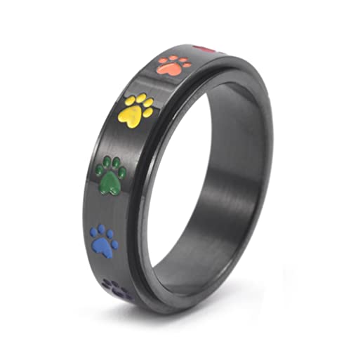 ANIEJUFI Herren Damen Edelstahl Fidget Spinner Ringe Welpe Hund Katze Pfote Niedlich Tier Fußabdrücke Stress Relieving Angst Ring, Metall, Kein Edelstein von ANIEJUFI