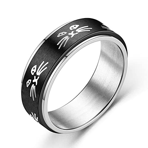 ANIEJUFI Niedlicher Katzen-Spinnerring aus Edelstahl, Tier-Kitty, Fidget-Band-Ringe für Männer, Frauen, Mädchen, Angst- und Stressabbau, Metall, Kein Edelstein ANIEJUFI Niedlicher Katzen-Spinnerring aus Edelstahl, Tier-Kitty, Fidget-Band-Ringe für Männer, Frauen, Mädchen, Angst- und Stressabbau, Metall, Kein Edelstein von ANIEJUFI