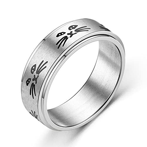 ANIEJUFI Niedlicher Katzen-Spinnerring aus Edelstahl, Tier-Kitty, Fidget-Band-Ringe für Männer und Frauen, Angst- und Stressabbau, Metall, Kein Edelstein von ANIEJUFI
