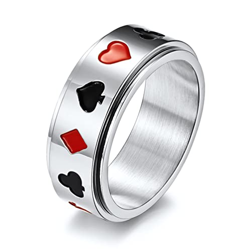 ANIEJUFI Pik Ace of Spades Poker Fidget Spinner Ring Spielkarten Glücksspiel Band für Männer Frauen Metall Kein Edelstein von ANIEJUFI