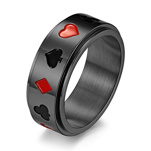 ANIEJUFI Pik Ace of Spades Poker Fidget Spinner Ring Spielkarten Glücksspiel Band für Männer Frauen Metall Kein Edelstein von ANIEJUFI