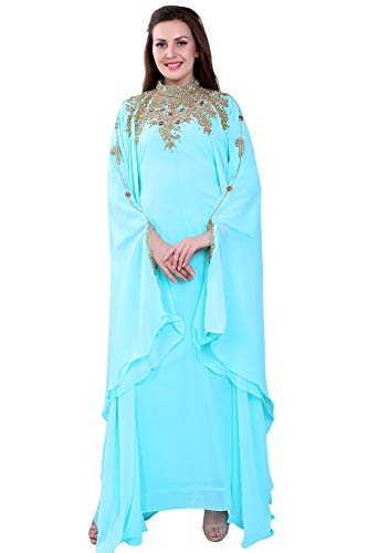 ANIIQ Women Dubai Kaftan Farasha Caftan Long Maxi Dress Long Sleeves Ethnic, Bridal, Evening, Party, Dress with Free Scarf, Color- Mint, Size- Free von ANIIQ