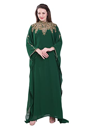 Damen Kaftan Farasha Langes Maxikleid Lange Ärmel Ethnisch, Braut, Abend, Party, Kleid mit Gratis Schal - Flaschengrün,L von ANIIQ