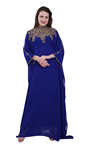 Damen Kaftan Farasha Langes Maxikleid Lange Ärmel Ethnisch, Braut, Abend, Party, Kleid mit Gratis Schal - Königsblau,L von ANIIQ