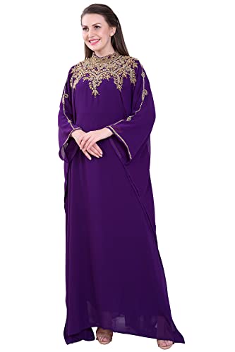 Damen Kaftan Farasha Langes Maxikleid Lange Ärmel Ethnisch, Braut, Abend, Party, Kleid mit Gratis Schal - Lila,S von ANIIQ