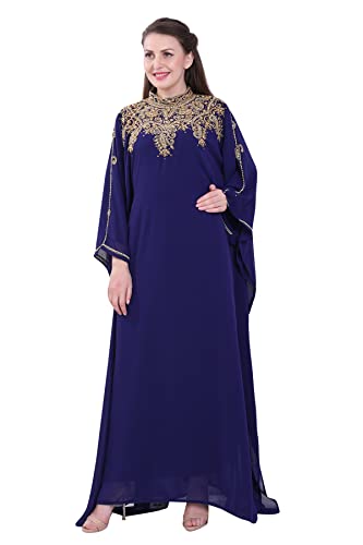 Damen Kaftan Farasha Langes Maxikleid Lange Ärmel Ethnisch, Braut, Abend, Party, Kleid mit Gratis Schal - Marineblau,L von ANIIQ