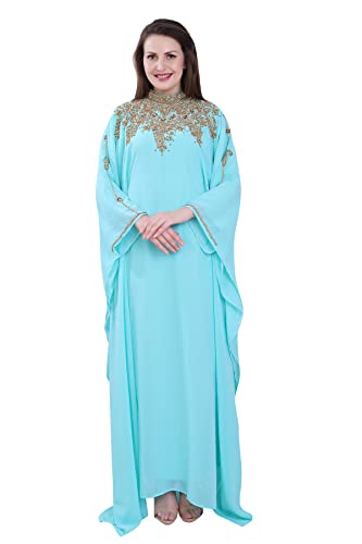 Damen Kaftan Farasha Langes Maxikleid Lange Ärmel Ethnisch, Braut, Abend, Party, Kleid mit Gratis Schal - Mint,S von ANIIQ