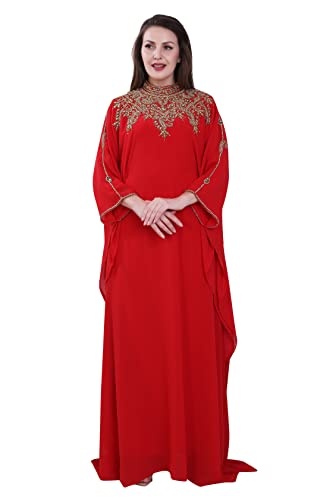 Damen Kaftan Farasha Langes Maxikleid Lange Ärmel Ethnisch, Braut, Abend, Party, Kleid mit Gratis Schal - Rot,S von ANIIQ