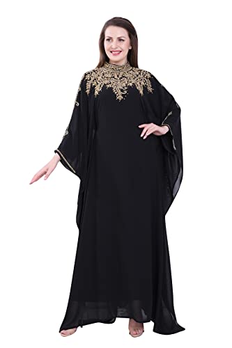 Damen Kaftan Farasha Langes Maxikleid Lange Ärmel Ethnisch, Braut, Abend, Party, Kleid mit Gratis Schal - Schwarz,L von ANIIQ