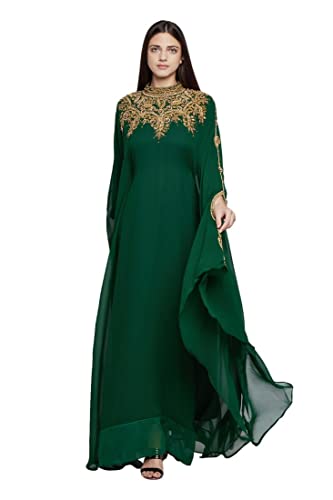 Damen Kaftan Farasha Langes Maxikleid Lange Ärmel Ethno, Braut, Abend, Party, Kleid mit gratis Schal, Flaschengrün von ANIIQ