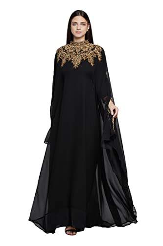 Damen Kaftan Farasha Langes Maxikleid Lange Ärmel Ethno, Braut, Abend, Party, Kleid mit gratis Schal, Schwarz von ANIIQ