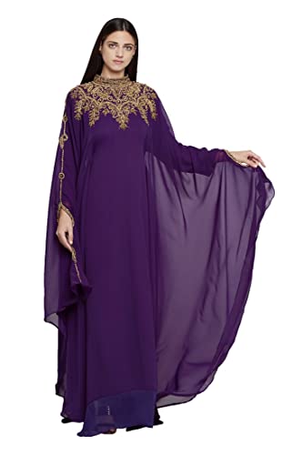 Damen Kaftan Farasha Langes Maxikleid mit langen Ärmeln Ethnisch, Braut, Abend, Party, Kleid mit Gratis-Schal, Lila von ANIIQ