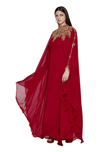 Damen Kaftan Farasha Langes Maxikleid mit Langen Ärmeln Ethnisch, Braut, Abend, Party, Kleid mit gratis Schal - Kastanienbraun von ANIIQ