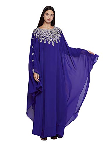 Dubai Kaftan Farasha Caftan Langes Maxikleid Einheitsgröße Lange Ärmel Abendkleid mit gratis Schal, Königsblau, Groß von ANIIQ