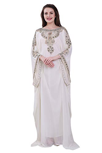 Frauen Farasha Bestickt Kaftan Langes Kleid Faux Georgette Ethnisch, Braut, Abend, Party Kleid mit Free Scarf | Größenfrei von ANIIQ