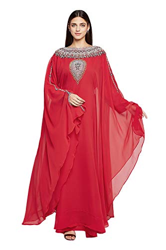 Frauen Farasha Bestickt Kaftan Langes Kleid Faux Georgette Ethnisch, Braut, Abend, Party Kleid mit Free Scarf | Größenfrei von ANIIQ