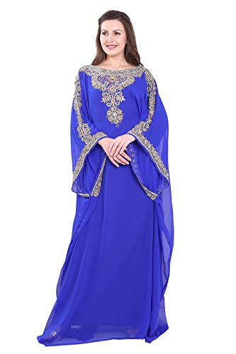 Frauen Farasha Bestickt Kaftan Langes Kleid Faux Georgette Ethnisch, Braut, Abend, Party Kleid mit Free Scarf | Größenfrei von ANIIQ