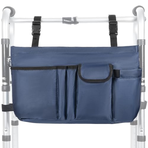 ANILD Walker Duffle Bag für zusammenklappbare Lauflernhilfe mit Getränkehalter, Aufbewahrungstasche, freihändiger Gehhilfe, Organizer für Spaziergänger, Rollstühle und Roller., Dunkelblau, Rustikal von ANILD