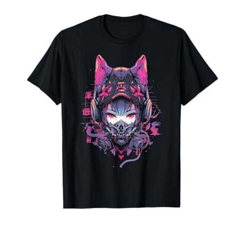 Anime Manga Cat Girl Cyberpunk Aesthetic Techwear Harajuku T-Shirt von ANIME MANGA CYBERPUNK AESTHETIC